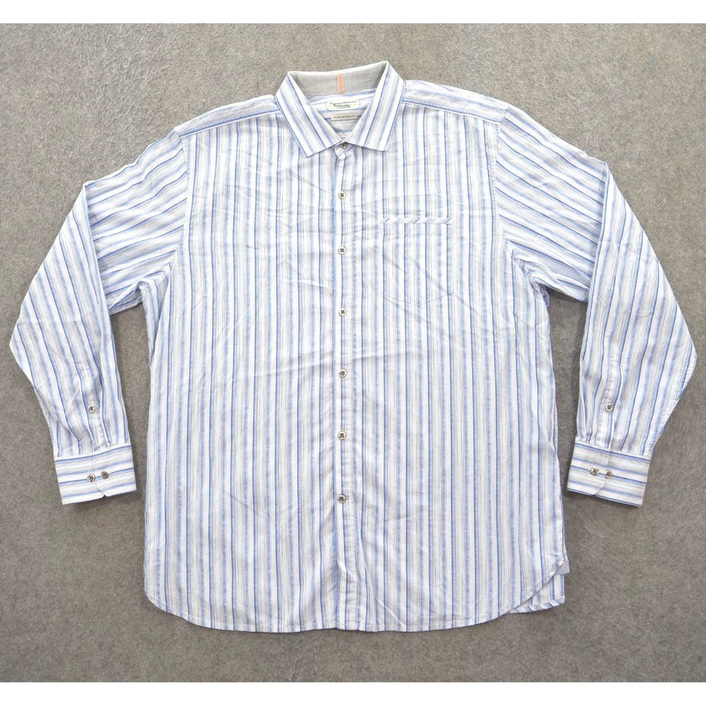 Tommy Bahama Jeans Shirt Mens Extra Large Blue Button Short Sleeve Island Modern